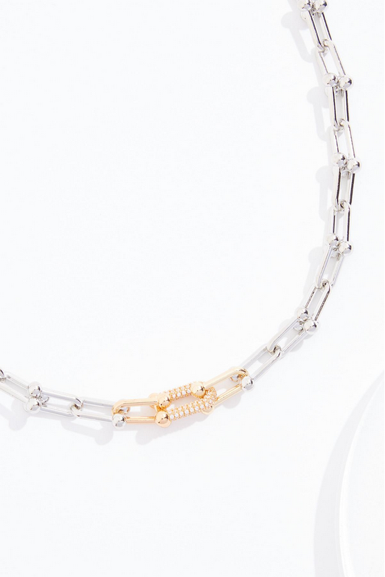 Cato Fashions Two- Tone Pave Chain Necklace