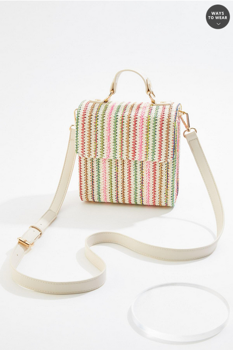 Cato Fashions Striped Raffia Structured Round Box Crossbody