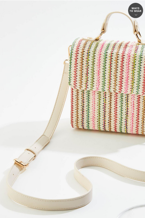 Cato Fashions Striped Raffia Structured Round Box Crossbody