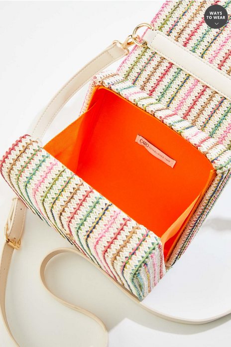 Cato Fashions Striped Raffia Structured Round Box Crossbody
