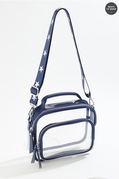Cato Fashions Star Embroidered Strap Clear Crossbody