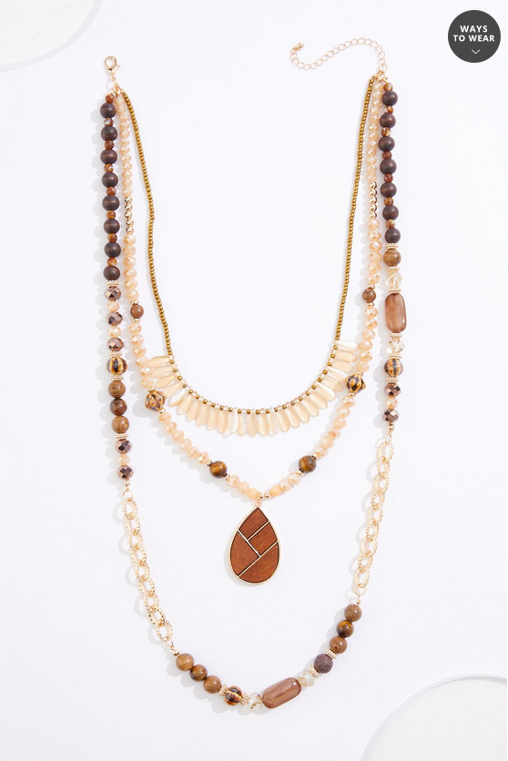 Cato Fashions Semi- Precious Wood Glass Bead Layered Necklace