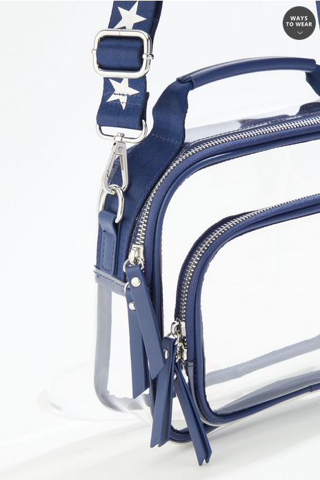 Cato Fashions Star Embroidered Strap Clear Crossbody