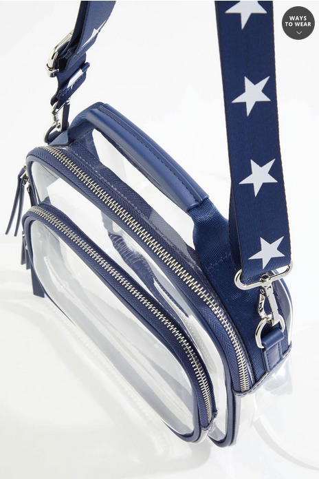 Cato Fashions Star Embroidered Strap Clear Crossbody