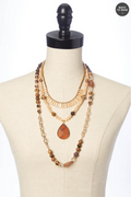 Cato Fashions Semi- Precious Wood Glass Bead Layered Necklace