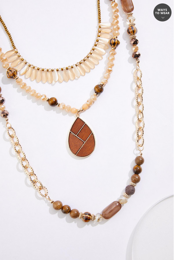Cato Fashions Semi- Precious Wood Glass Bead Layered Necklace