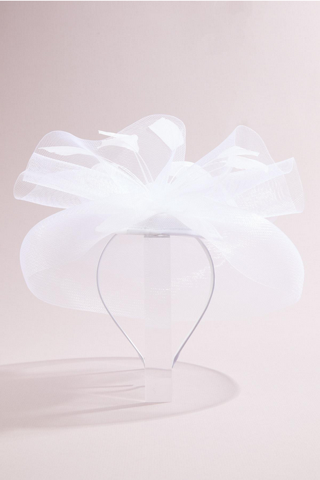 Cato Fashions White Ruffled Mesh Feather Fascinator