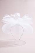 Cato Fashions White Ruffled Mesh Feather Fascinator