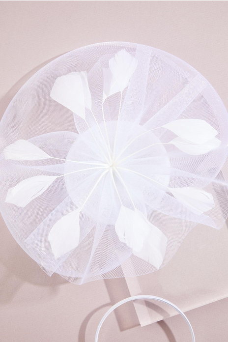 Cato Fashions White Ruffled Mesh Feather Fascinator