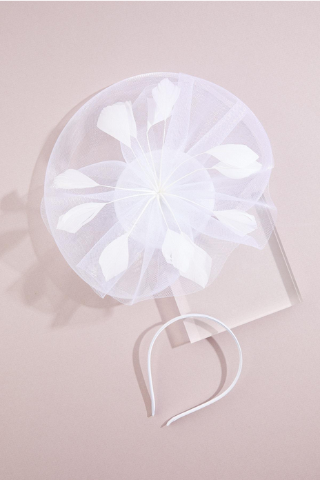 Cato Fashions White Ruffled Mesh Feather Fascinator