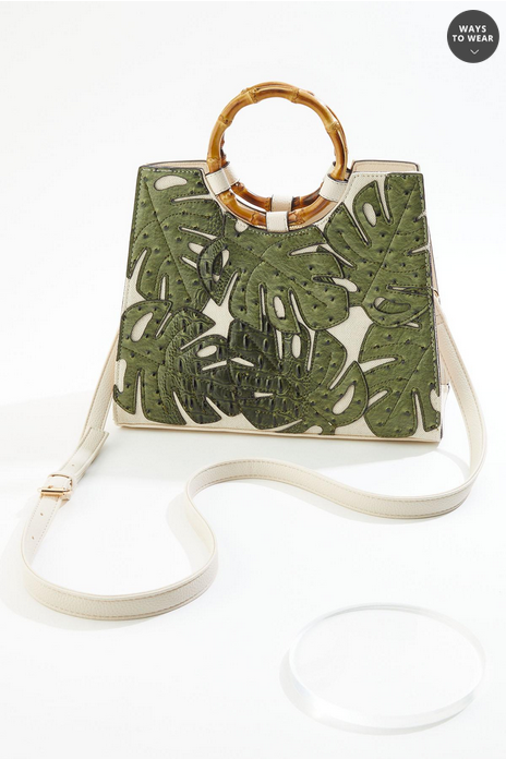 Cato Fashions Layered Leaf Bamboo Handle Satchel