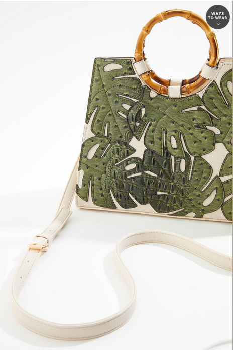 Cato Fashions Layered Leaf Bamboo Handle Satchel