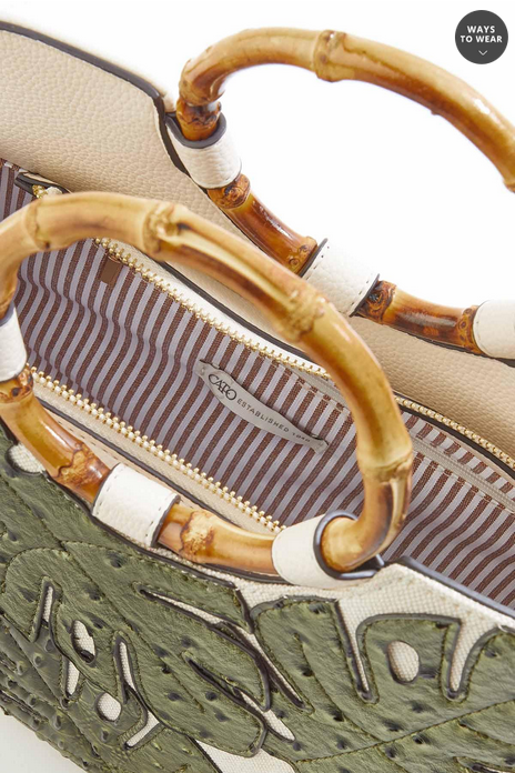 Cato Fashions Layered Leaf Bamboo Handle Satchel