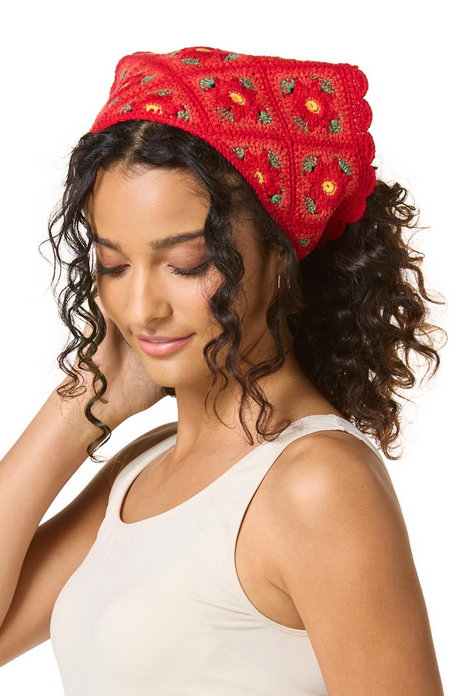 Cato Fashions Red Floral Crochet Head Wrap