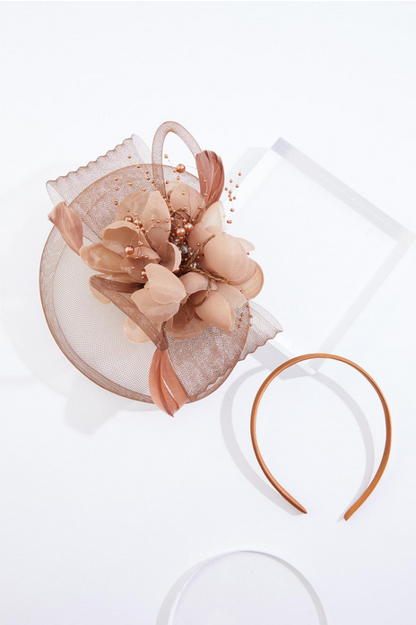 Cato Fashions Pearl Rhinestone Floral Mesh Fascinator