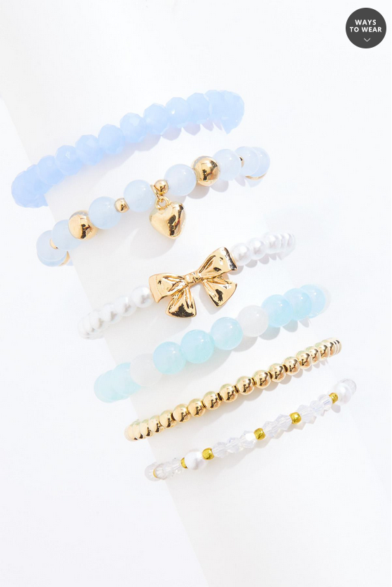 Cato Fashions Pearl Beaded Bow Charm Bracelet Set