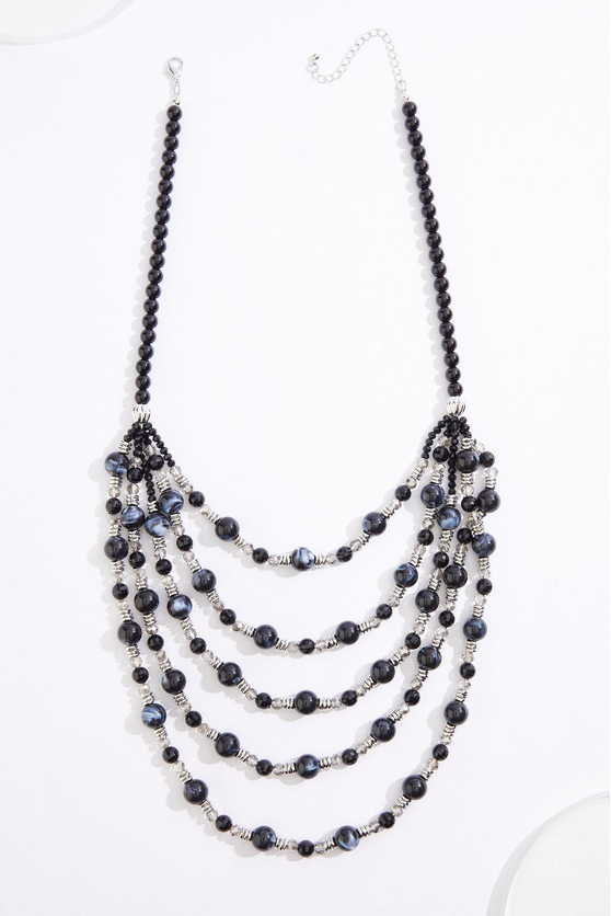Cato Fashions Black Silver Beaded Layered Necklace