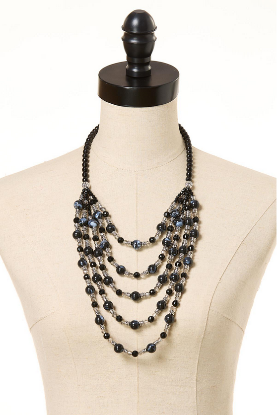 Cato Fashions Black Silver Beaded Layered Necklace