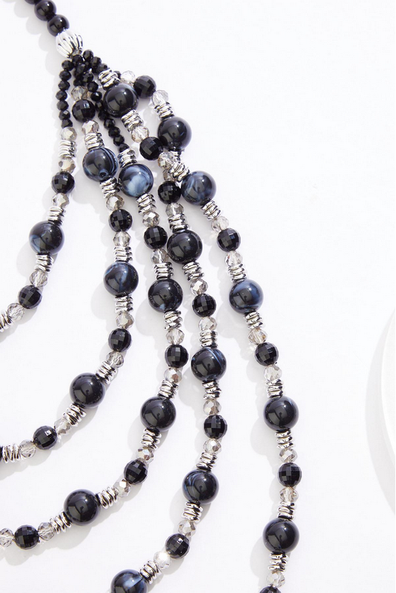 Cato Fashions Black Silver Beaded Layered Necklace