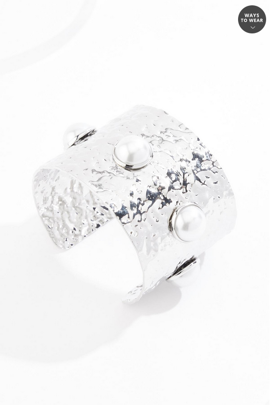 Cato Fashions Pearl Studded Silver Cuff Bracelet