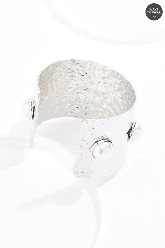 Cato Fashions Pearl Studded Silver Cuff Bracelet