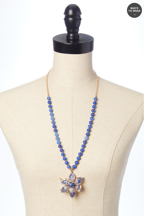 Cato Fashions Blue Glass Embellished Flower Necklace