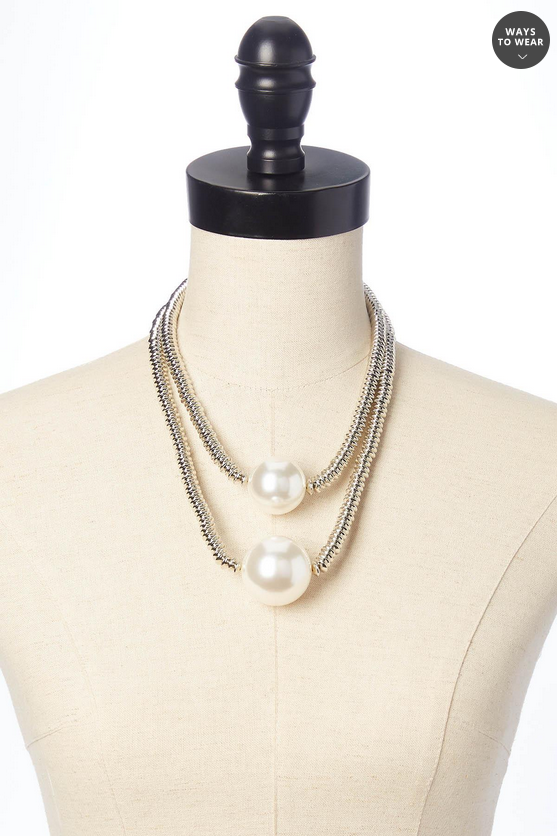 Cato Fashions Oversized Pearl Layered Silver Disc Chain Necklace