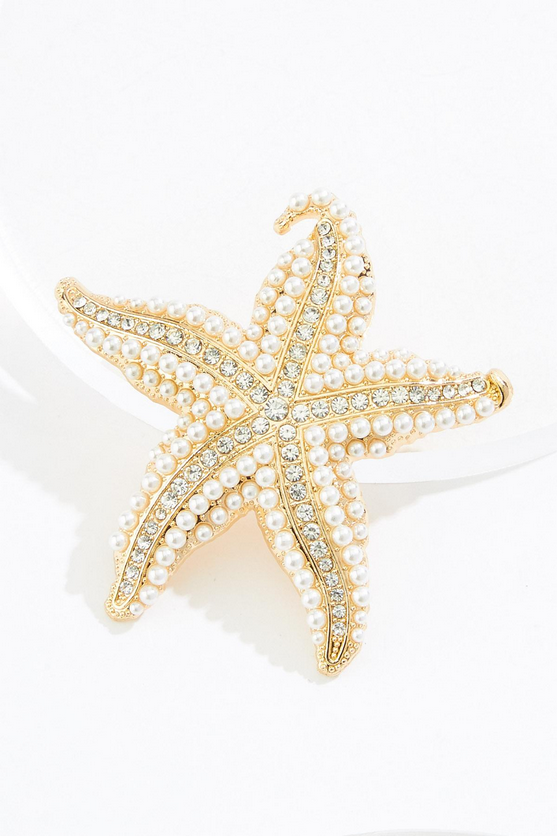 Cato Fashions Glass Pearl Starfish Brooch