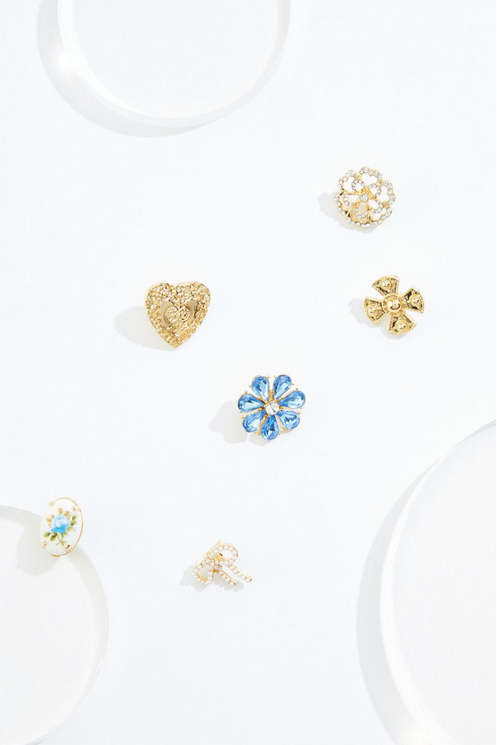 Cato Fashions Blue Gold Floral Pin Set
