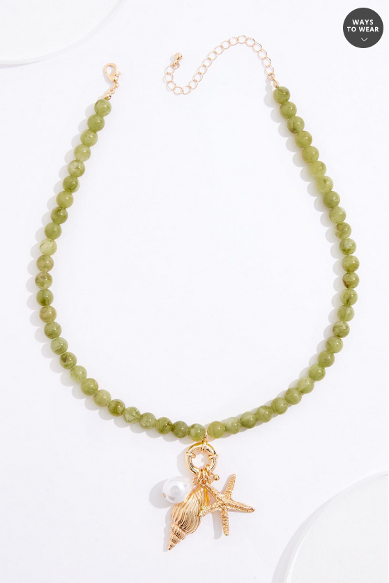 Cato Fashions Green Beaded Tropical Charm Necklace