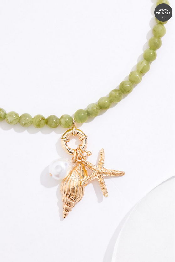 Cato Fashions Green Beaded Tropical Charm Necklace