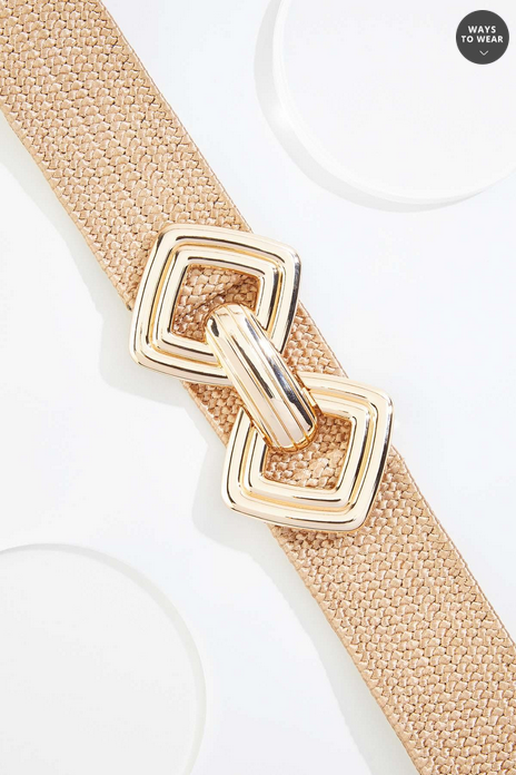 Cato Fashions Plus Size Gold Diamond Buckle Raffia Stretch Belt