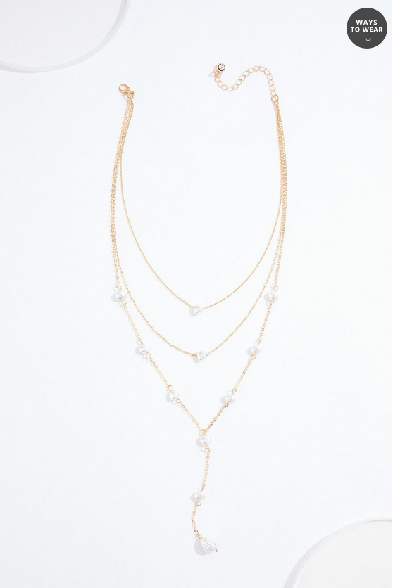 Cato Fashions Delicate Gold Layered Pearl Y Necklace
