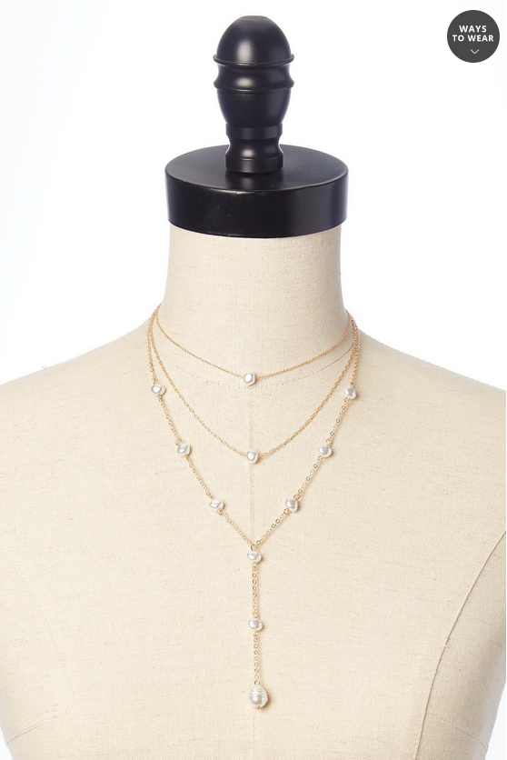 Cato Fashions Delicate Gold Layered Pearl Y Necklace