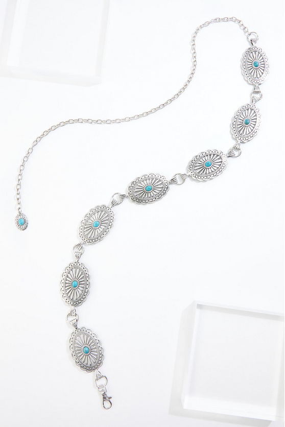 Cato Fashions Plus Size Silver Turquoise Chain Belt