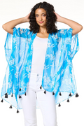 Cato Fashions Tasseled Blue Floral Kimono