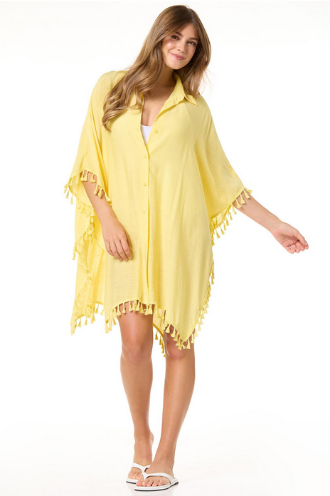 Cato Fashions Tasseled Button Down Coverup