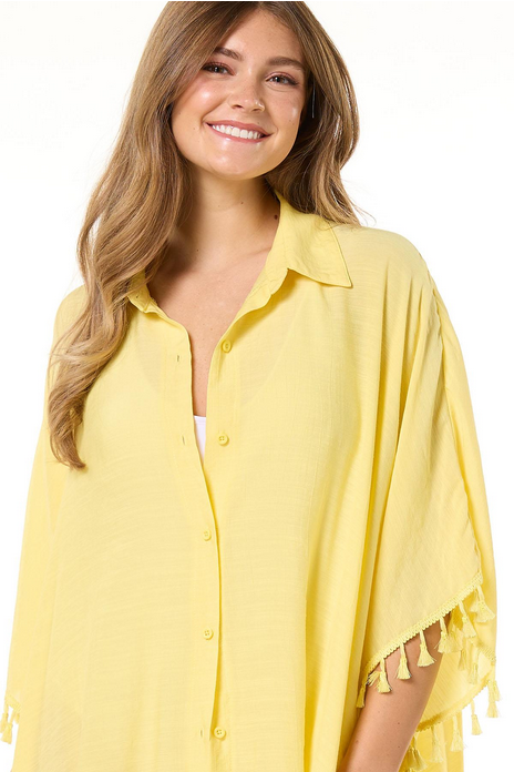 Cato Fashions Tasseled Button Down Coverup