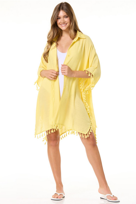 Cato Fashions Tasseled Button Down Coverup