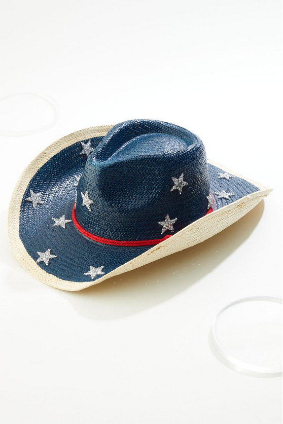 Cato Fashions Star Embellished Straw Cowboy Hat
