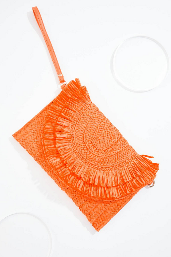 Cato Fashions Paper Straw Fringe Wristlet