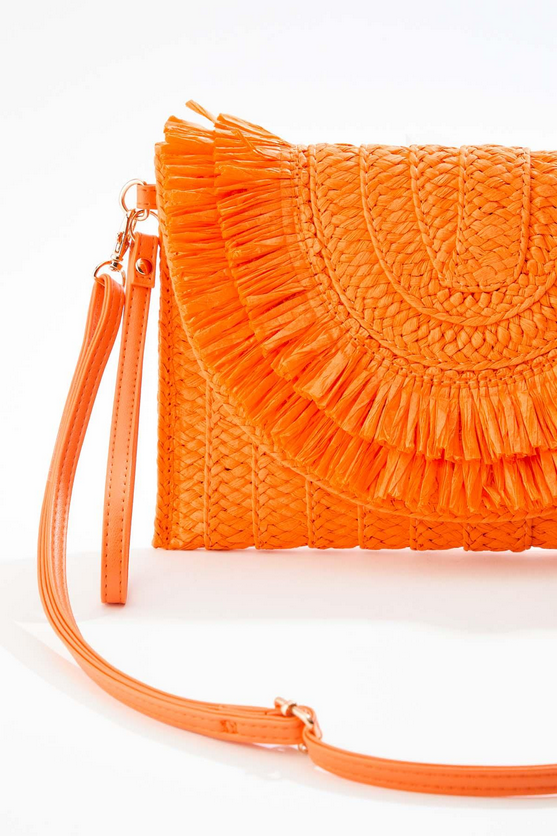 Cato Fashions Paper Straw Fringe Wristlet