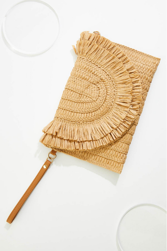 Cato Fashions Paper Straw Fringe Wristlet