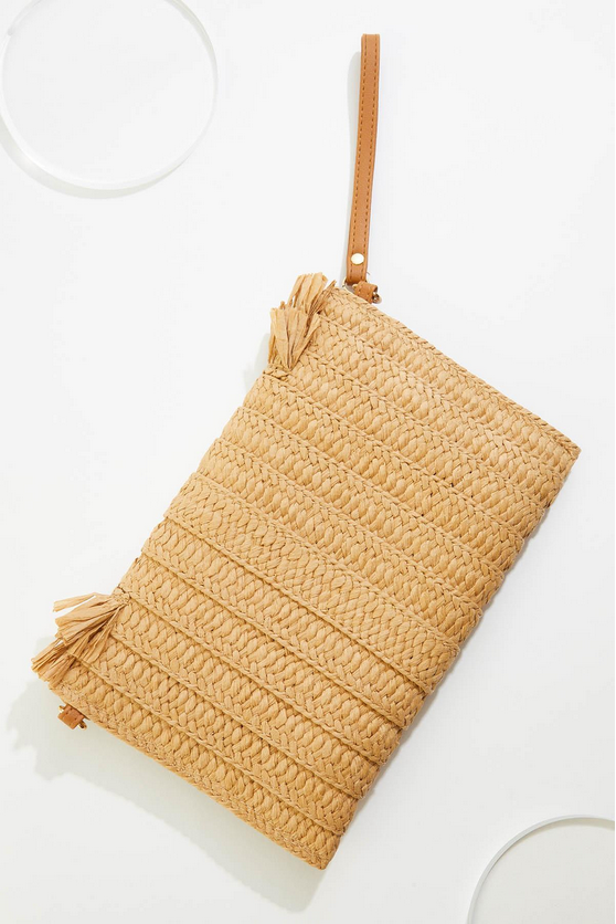 Cato Fashions Paper Straw Fringe Wristlet