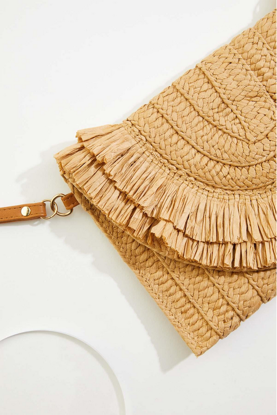 Cato Fashions Paper Straw Fringe Wristlet