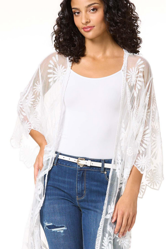 Cato Fashions White Lace Kimono