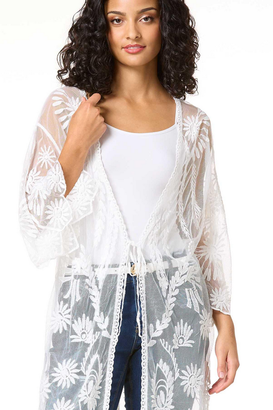Cato Fashions White Lace Kimono