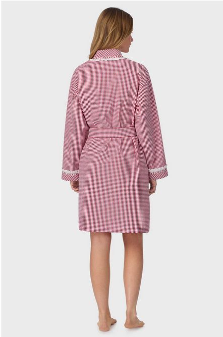 Lanz of Salzburg Women's Picnic Plaid Seersucker Yarndye Check Short Wrap Robe