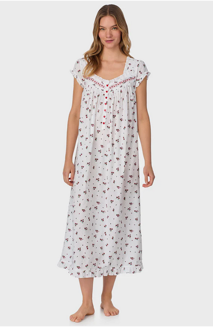 Lanz of Salzburg Women's Strawberry Jubilee Cotton Lawn Cap Sleeve Long Nightgown