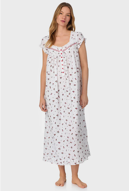 Lanz of Salzburg Women's Strawberry Jubilee Cotton Lawn Cap Sleeve Long Nightgown